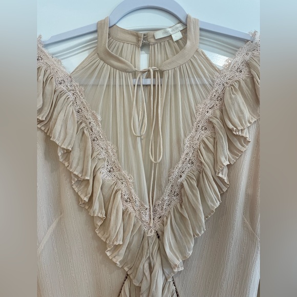 JONATHAN SIMKHAI Ruffle Trim Tiered Hem Stripe Silk Georgette Dress - NE… - Picture 3 of 15